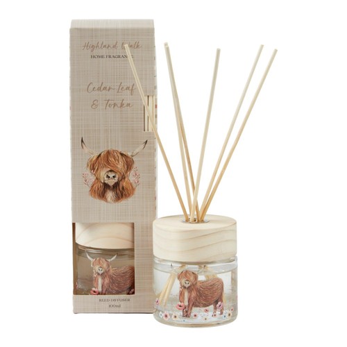 Nutmeg Home Floral Highland Cow Diffuser Cedar Leaf & Tonka 100ml