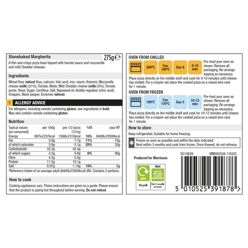 Morrisons Stonebaked Cheese & Tomato Pizza 275g thumbnail 2