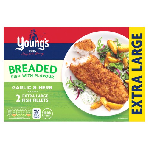 Young's 2 Extra Large Garlic & Herb Fish Fillets 300g