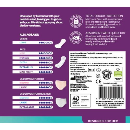 Morrisons Incontinence Discreet Comfort Fit Underwear Pants Large 10 Pack thumbnail 2