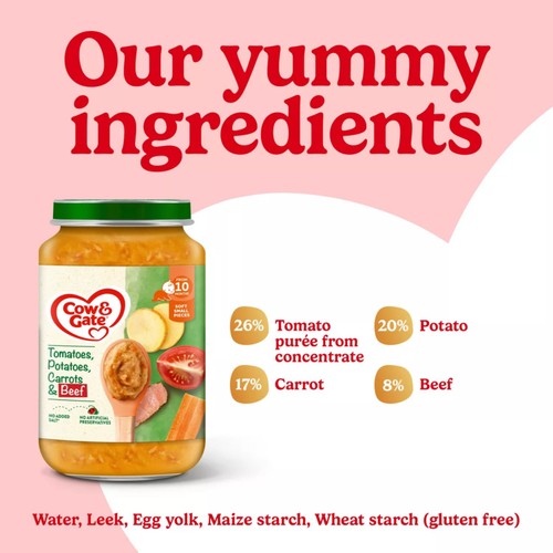 Cow & Gate Carrot Beef Tomato & Potato Baby Food Meal Jar 8+ Months 200g thumbnail 3