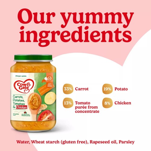 Cow & Gate Carrot Chicken Tomato & Potato Baby Food Meal Jar 8+ Months 200g thumbnail 3