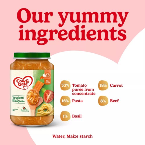 Cow & Gate Spaghetti Bolognese Baby Food Meal Jar 8+ Months 200g thumbnail 3