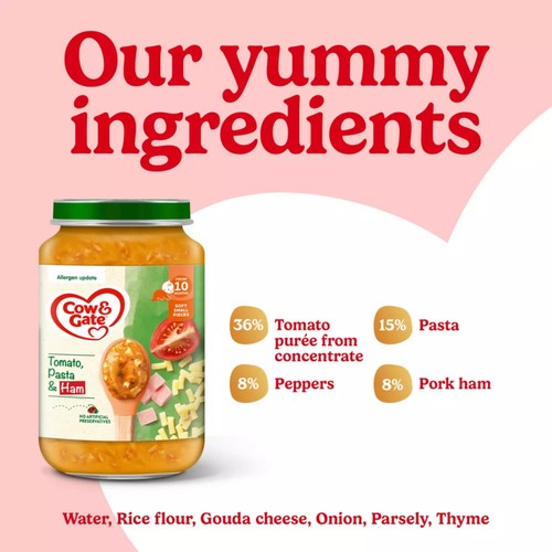 Cow & Gate Tomato Ham & Pasta Baby Food Meal Jar 8+ Months 200g thumbnail 3