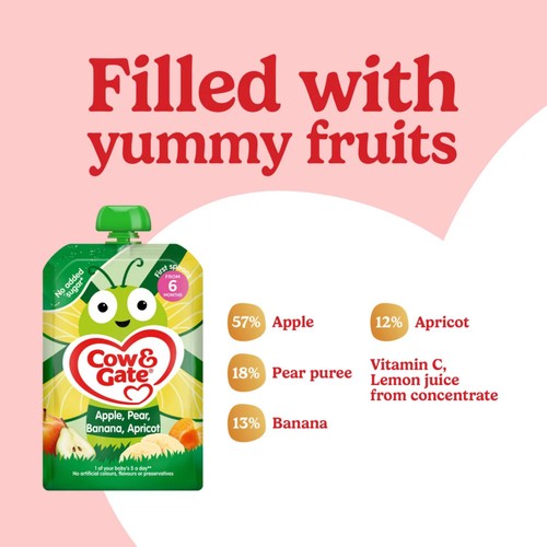 Cow & Gate Fruit Pouch Apple,Pear,Banana & Apricot Baby Food 4+ Months thumbnail 3
