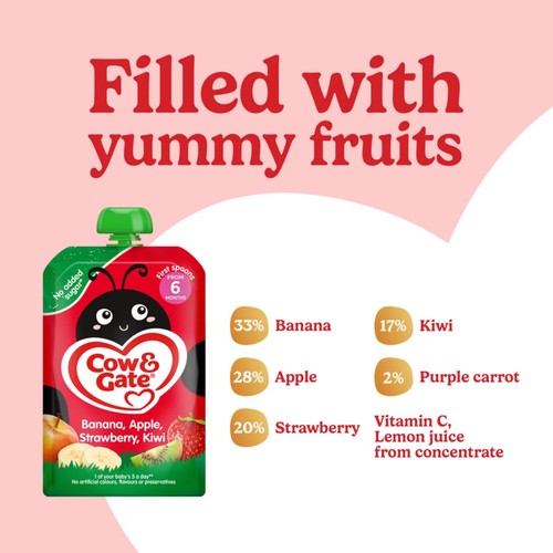 Cow&Gate Fruit Pouch Banana,Apple,Strawberry & Kiwi Baby Food 6+Months thumbnail 3