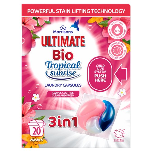 Morrisons 3 in 1 Ultimate Bio Tropical Sunrise Laundry Capsules 20 Washes