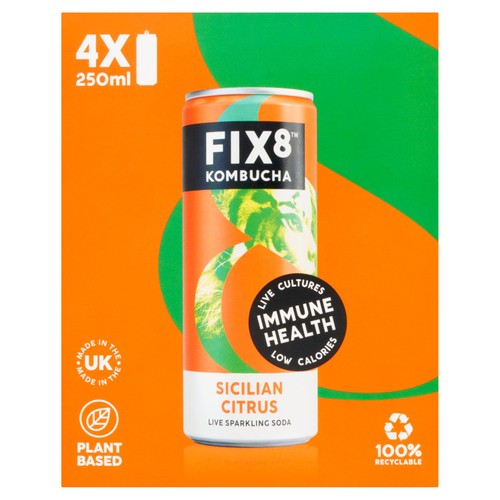 Fix8 Kombucha Sicilian Citrus Live Sparkling Soda 4 x 250ml thumbnail 2