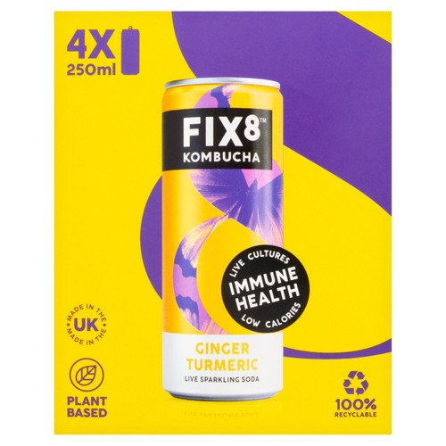 Fix8 Kombucha Ginger Turmeric Live Sparkling Soda 4 x 250ml thumbnail 2