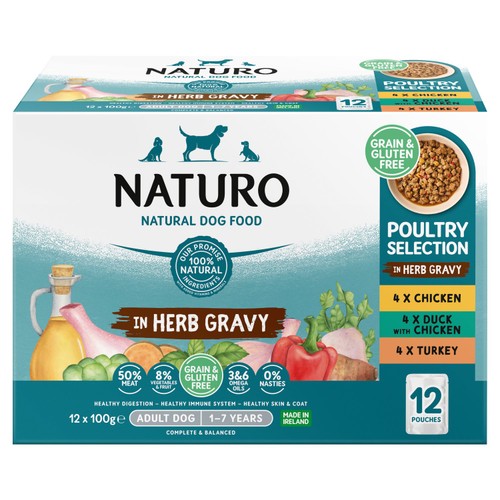 Naturo Grain Free Poultry Selection In Herb Gravy Adult Dog 12x100g