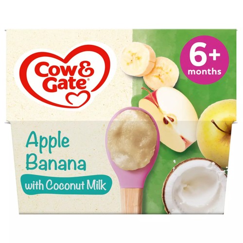 Cow & Gate Apple, Banana with Coconut Milk Baby Food Pot 6+ Months 4x95g