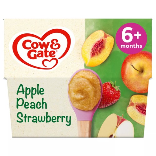 Cow & Gate Apple Peach & Strawberry Baby Food Fruit Pot 6+ Months 4x100g