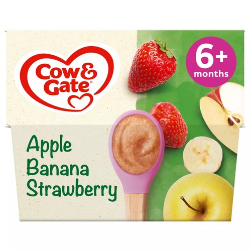 Cow & Gate Apple Strawberry & Banana Baby Food Fruit Pot 6+ Months 4x100g