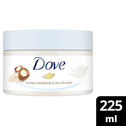Dove Shower Body Scrub Jar Macadamia & Rice Milk 225ml