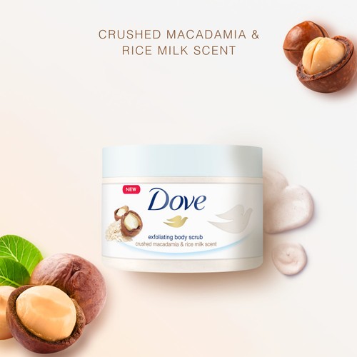 Dove Shower Body Scrub Jar Macadamia & Rice Milk 225ml thumbnail 2