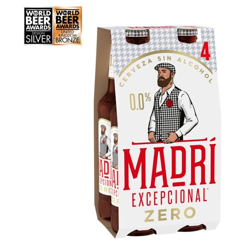 Madri Excepcional Zero Premium Alcohol Free Lager Beer Bottles 4x330ml