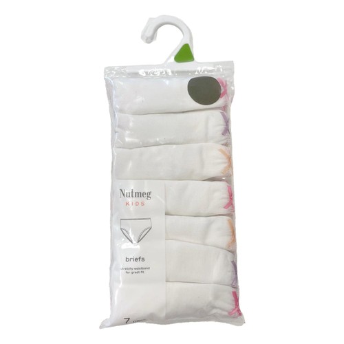 Nutmeg Girls White Briefs 7-8 Years 7 Pack