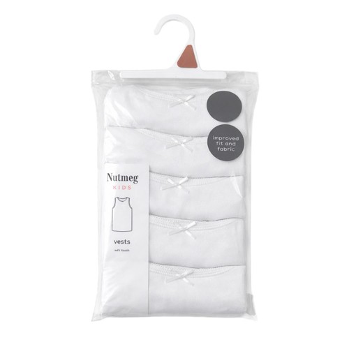 Nutmeg 4-5 Years White Vests 5 Pack