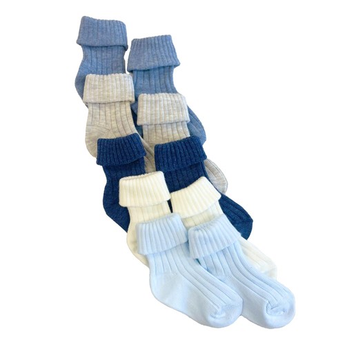 Nutmeg Newborn Blue Baby Rib Socks 5 Pack 