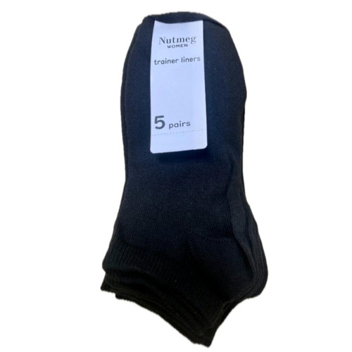 Nutmeg Size 3-5 Ladies Black Trainer Liners 