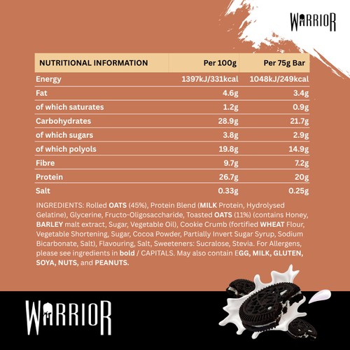 Warrior Raw Protein Flapjack Cookies And Cream 75g thumbnail 4