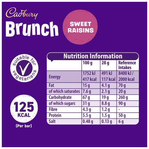 Cadbury Brunch Raisin Cereal Bars 4x28g thumbnail 3