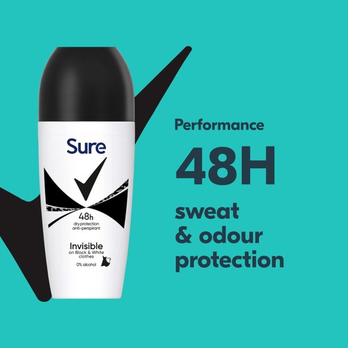 Sure Anti-Perspirant Roll On Invisible Black & White 50ml thumbnail 2