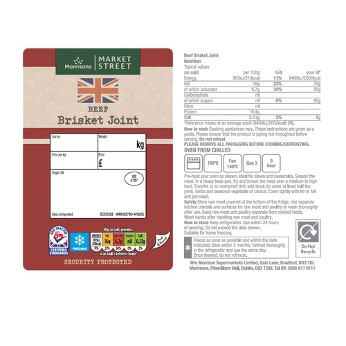 Morrisons British Beef Brisket Joint Medium 1kg thumbnail 2
