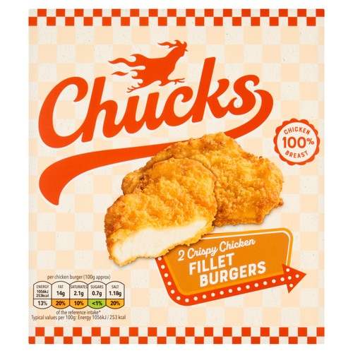 Chucks 2 Crispy Chicken Fillet Burgers 230g