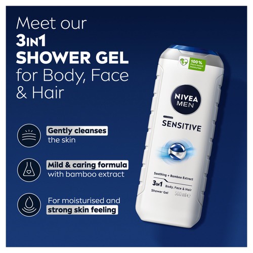 Nivea Men Sensitive Shower Gel 500ml thumbnail 3