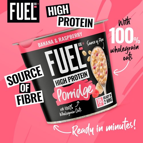 FUEL10K High Protein Banana & Raspberry Porridge Oat Cereal Pot 70g thumbnail 2
