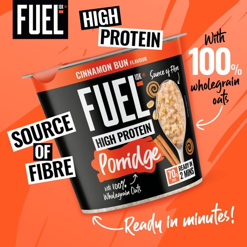 FUEL10K High Protein Cinnamon Bun Porridge Oat Cereal Pot 70g thumbnail 3