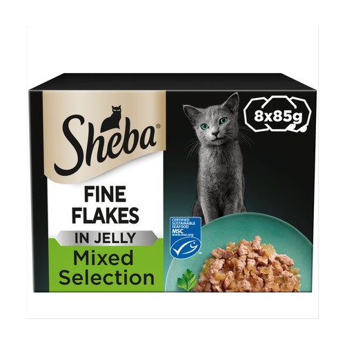 Sheba Fine Flakes Food Trays Salmon & Chicken In Jelly 8x85g