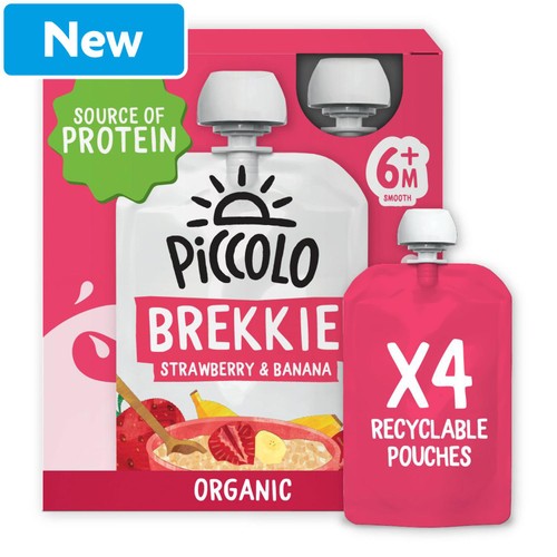 Piccolo Baby Organic Brekkie Strawberry & Banana Smooth 6M+ 4x100g