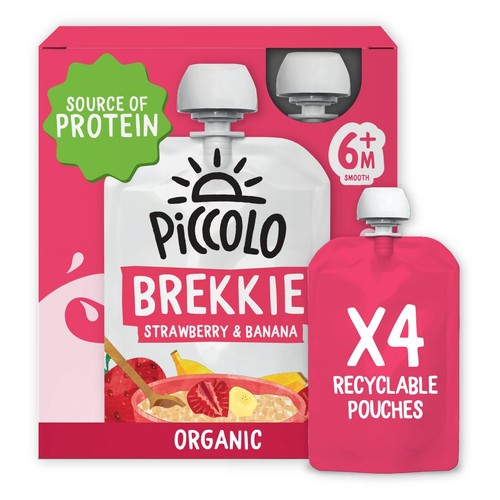 Piccolo Baby Organic Brekkie Strawberry & Banana Smooth 6M+ 4x100g thumbnail 2