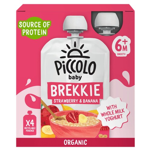 Piccolo Baby Organic Brekkie Strawberry & Banana Smooth 6M+ 4x100g thumbnail 3