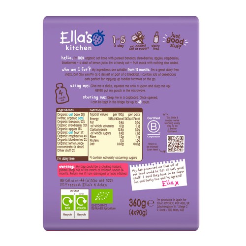 Ella's Kitchen Organic Berry Oaty Smooshy 12+ Months 4x90g thumbnail 4