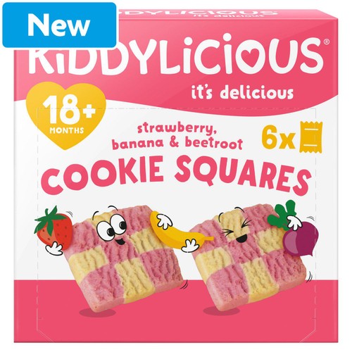 Kiddylicious Strawberry, Banana & Beetroot Cookie Squares 18+M 6x24g