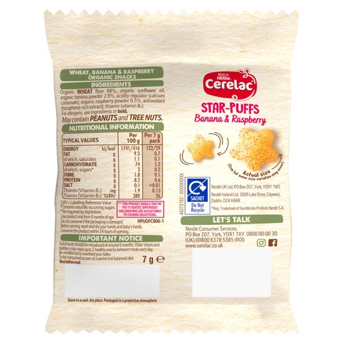 Nestle Cerelac Banana & Raspberry Star-Puffs 8+ Months 7g thumbnail 2