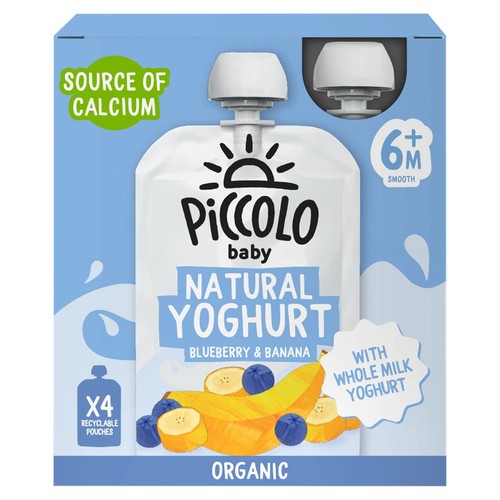 Piccolo Baby Organic Blueberry & Banana Natural Yoghurt Smooth 6M+ 4 x 100g thumbnail 3