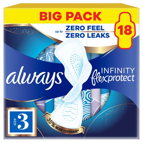 Always Infinity Pads Night (Size 3) Sanitary Towels With Wings 18 Pads