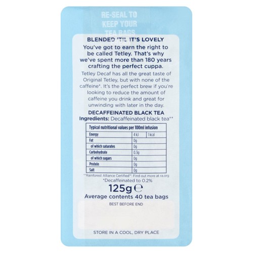 Tetley Decaf 40 Tea Bags 125g thumbnail 3
