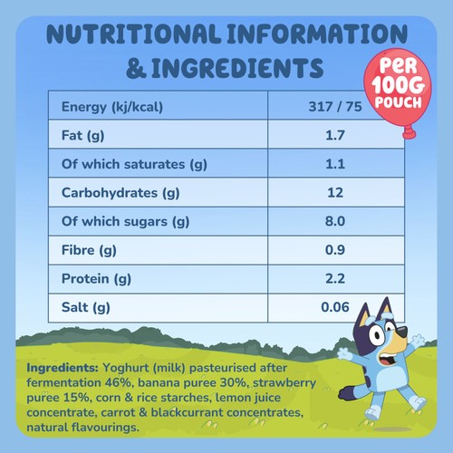 Goodies Bluey Banana & Strawberry Yoghurt Pouch Multipack 4x100g thumbnail 3