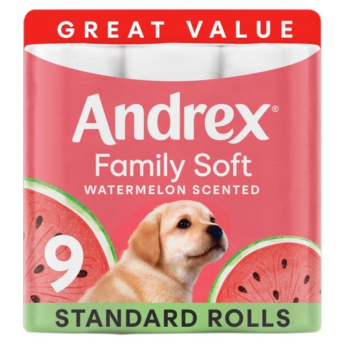 Andrex Family Soft Watermelon Toilet Tissue 9 Rolls