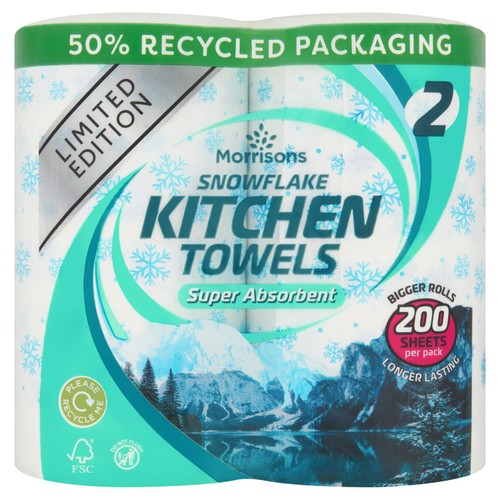 Morrisons 2 Limited Edition Snowflake Kitchen Towels