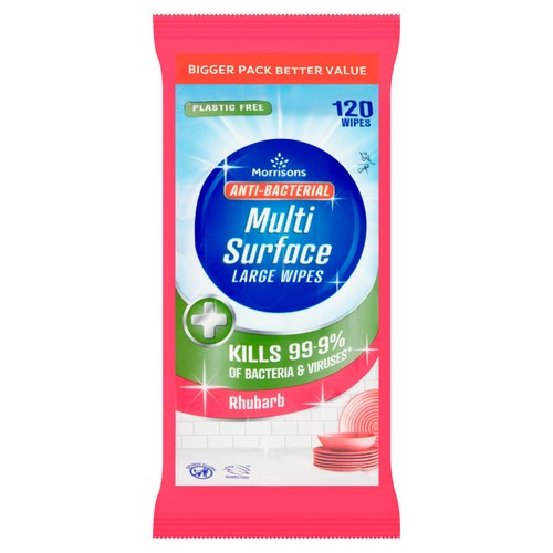 Morrisons 120 Rhubarb Anti-Bacterial Multi Surface Large Wipes