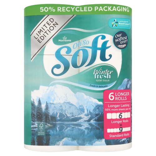 Morrisons Oh So Soft 6 Winter Fresh Toilet Tissue Longer Rolls