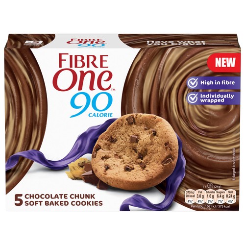 Fibre One 90 Calorie Chocolate Chunk Soft Baked Cookies 5 x 24g thumbnail 2