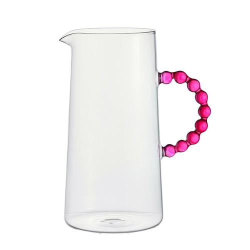 Nutmeg Home Hot Pink Beaded Handle Glass Jug