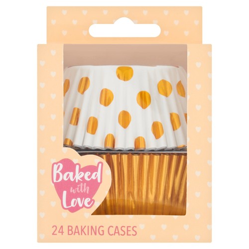 Baked With Love Foil 24 Cupcake Cases Gold And Gold Spotty